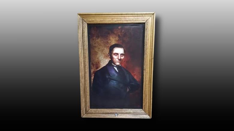 Possessed portrait front view on a black and white gradient background