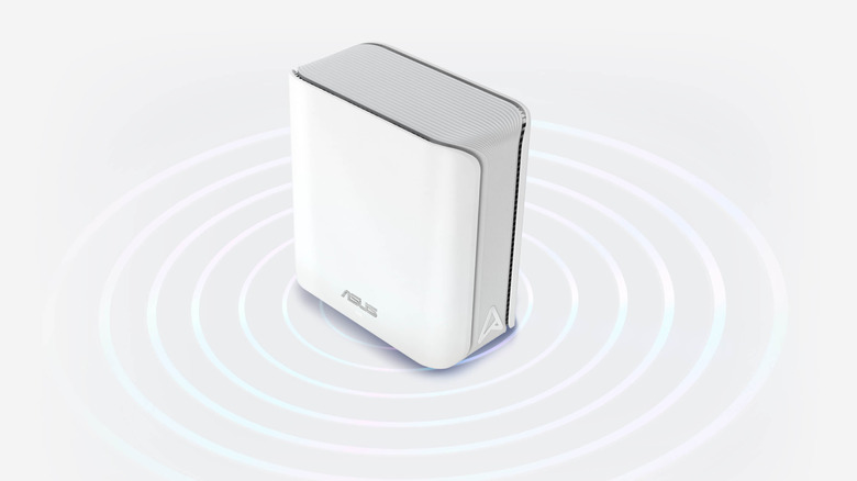 Asus ZenWiFi BD5 render with router sitting on ring of color on gray background