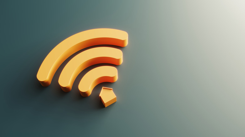 Render of orange wifi icon on green fading background