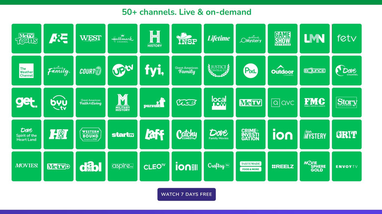 A list of channels on the Frndly TV website