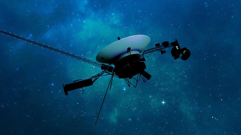 Voyager 1 spacecraft depicted in an artist's concept traveling through interstellar space.