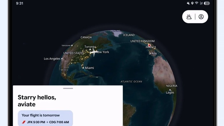 A trip map shown on the foldable display of a smartphone running the Aviate app.