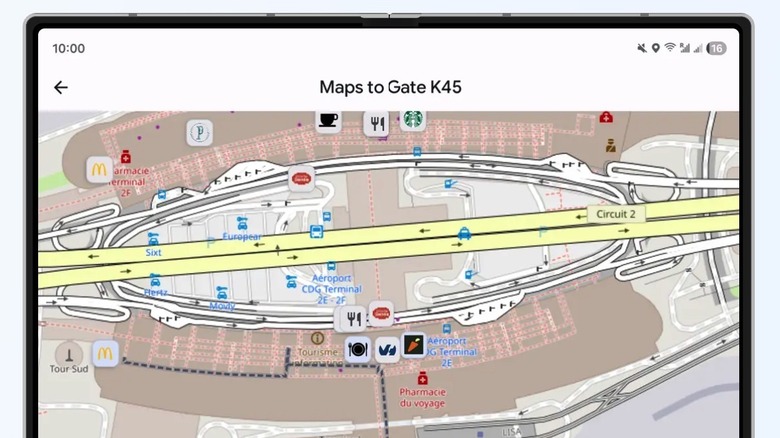 An airport map shown on the foldable display of a smartphone running the Aviate app.