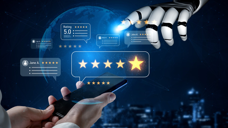 Holographic image of five star rating.
