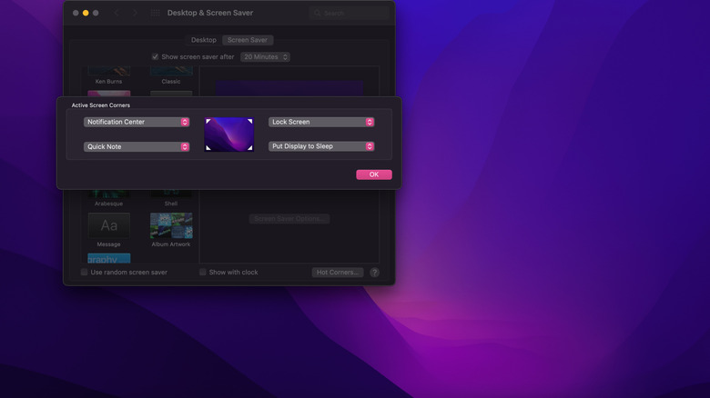 Hot Corners setting on a MacBook