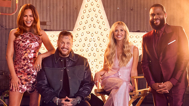 Promotional shot for Star Search showing Chrissy Teigen, Jelly Roll, Sarah Michelle Gellar, and Anthony Anderson