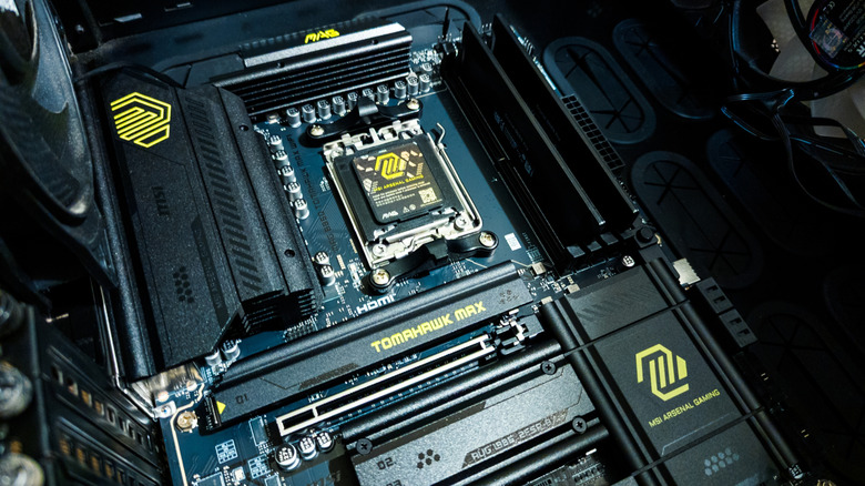An MSI motherboard in a computer tower.