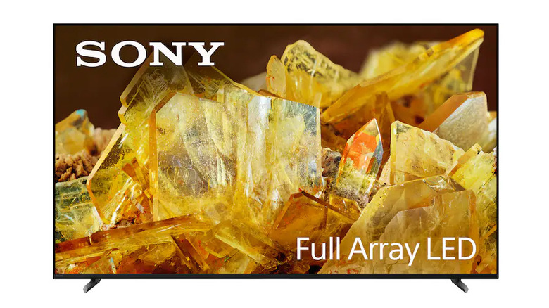 A 65-inch Sony XR-65X90L displays a grouping of bright golden crystals