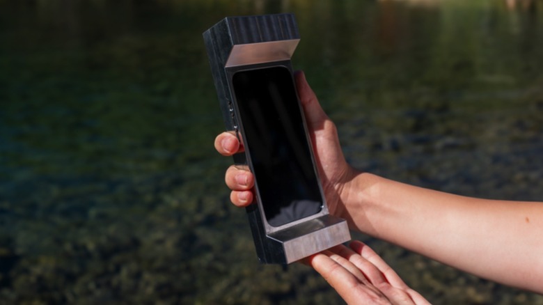 iPhone inside 6-Pound Phone Case.