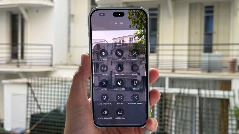 Close-up shot of many new manual controls available on the iPhone Camera app