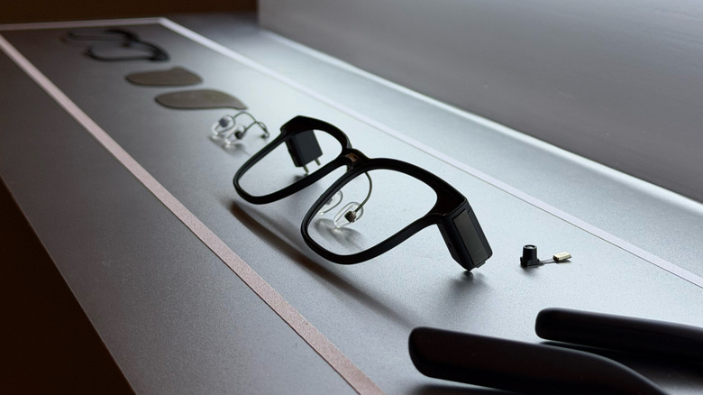 A closer shot at parts of the MemoMind AR glasses