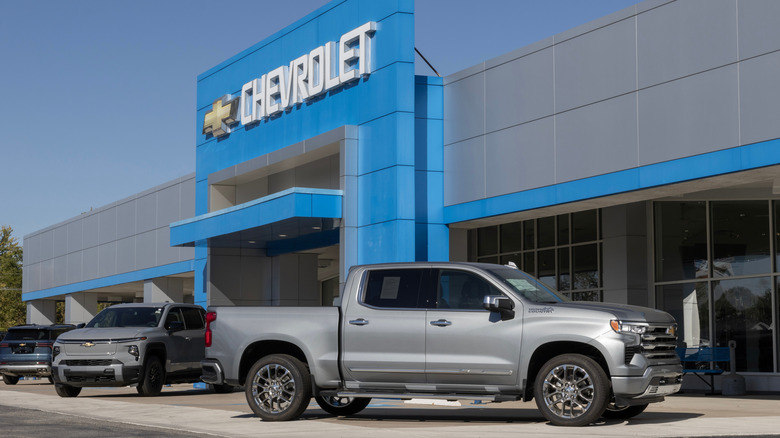 Chevrolet Silverado EV pickup on display outside a dealershhip