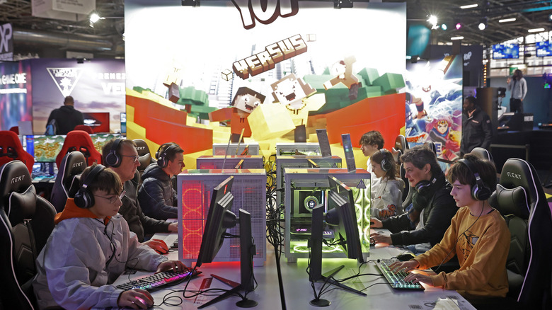 Bunch of kids playing Minecraft