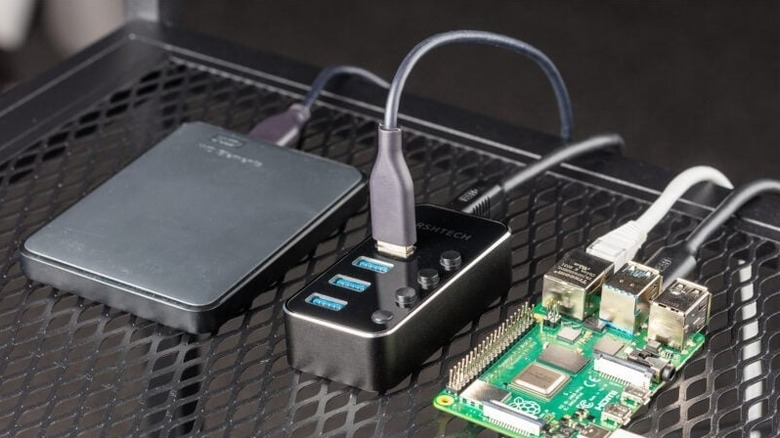 A Raspberry Pi connected to a drive