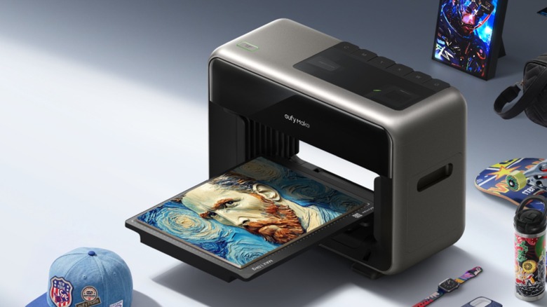 the eufyMake E1 3D-Texture UV printer showing some of the items you can print with it