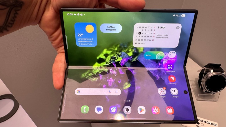 The Galaxy Z Fold 7 foldable phone in hand.