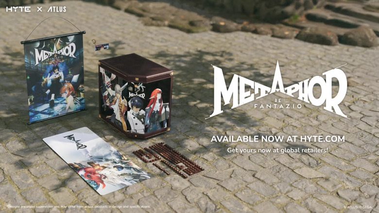 HYTE's Metaphor ReFantazio line, including a branded PC case, keycaps, a desk pad, and art print.