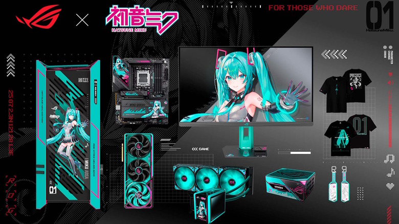 Products from ROG's line of Hatsune Miku PC parts and accessories