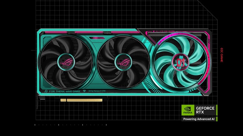 ROG's Hatsune Miku GeForce RTX 5080 on a black background
