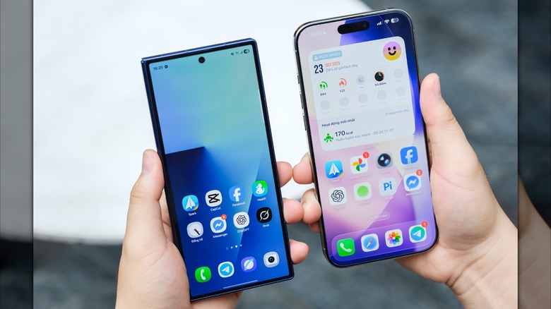 Android and an iPhone side by side