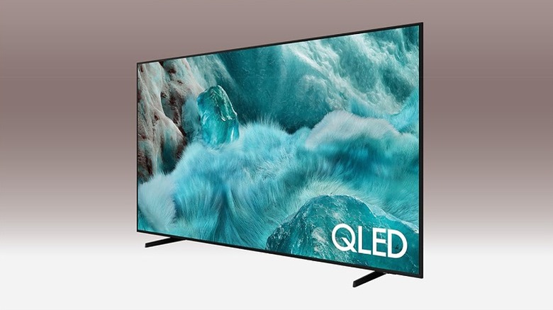 Turquoise wallpaper on a QLED TV.