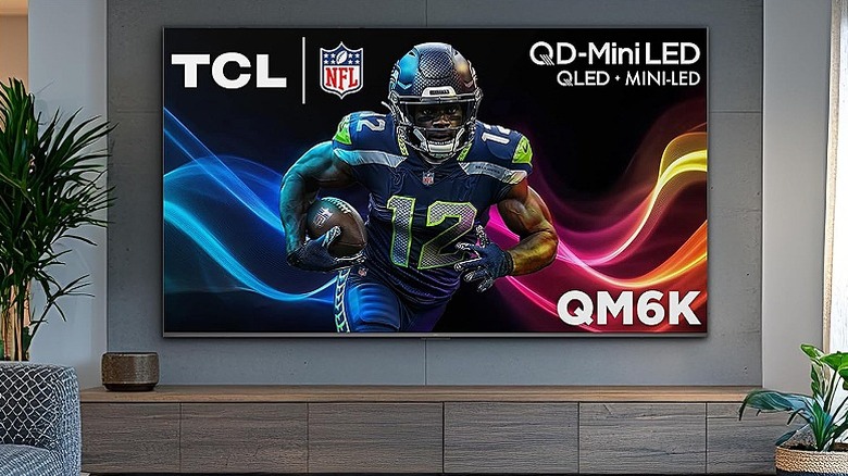 TCL QD Mini LED showing NFL player with a colored background.