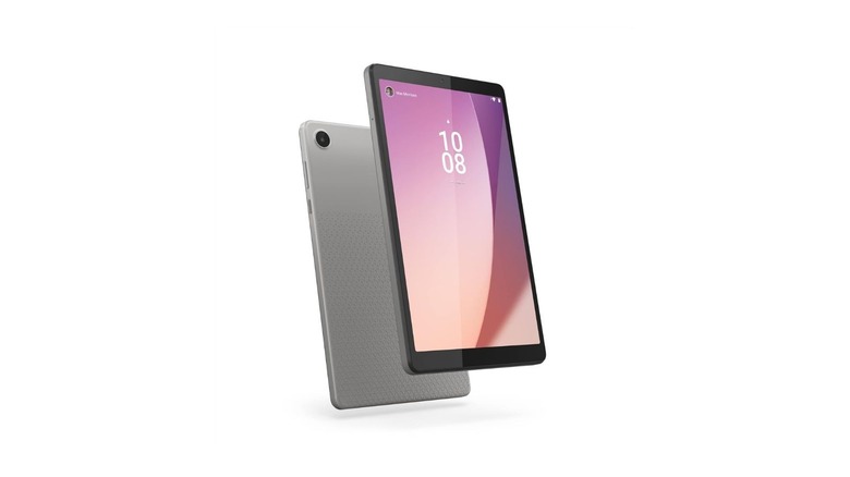 Front and rear view of the Lenovo Tab m8 HD 4th Gen Android tablet against a white background