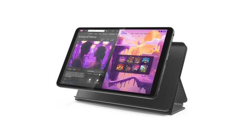 The Lenovo Tab One alongside its stand
