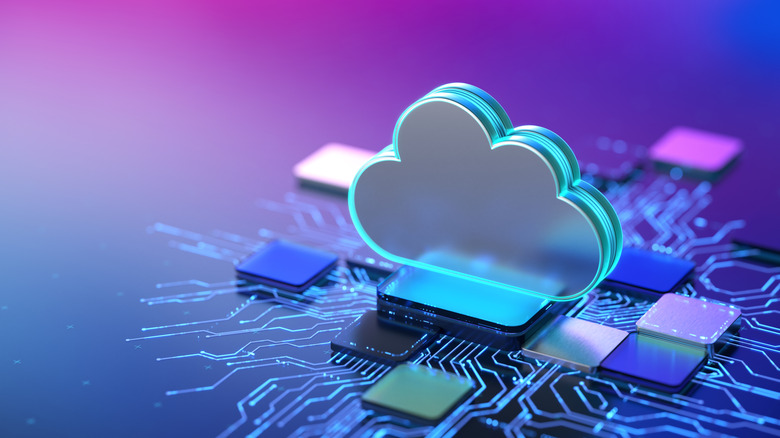 A glowing cloud icon operating over a circuit board