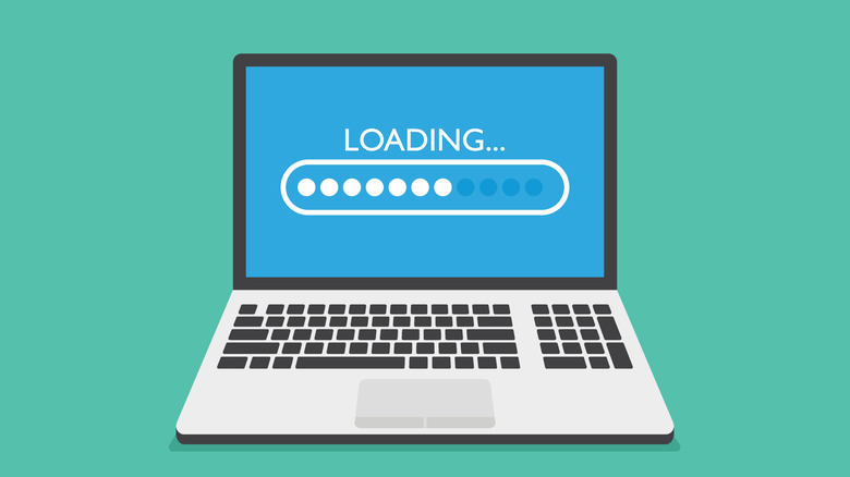 A vector depicting a laptop showing a loading progress bar