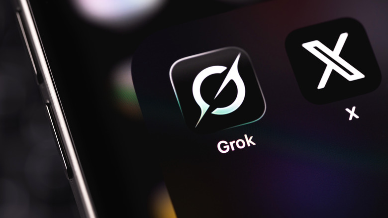 The Grok icon is visible next to the X icon on a smartphone screen.
