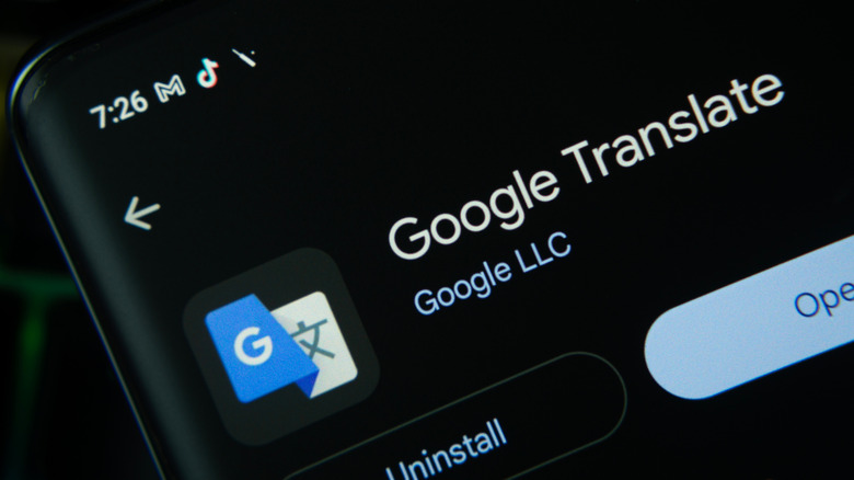 Google Translate app page open on a smartphone screen.
