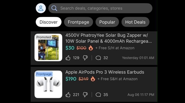 The Discover section of the Slickdeals app.