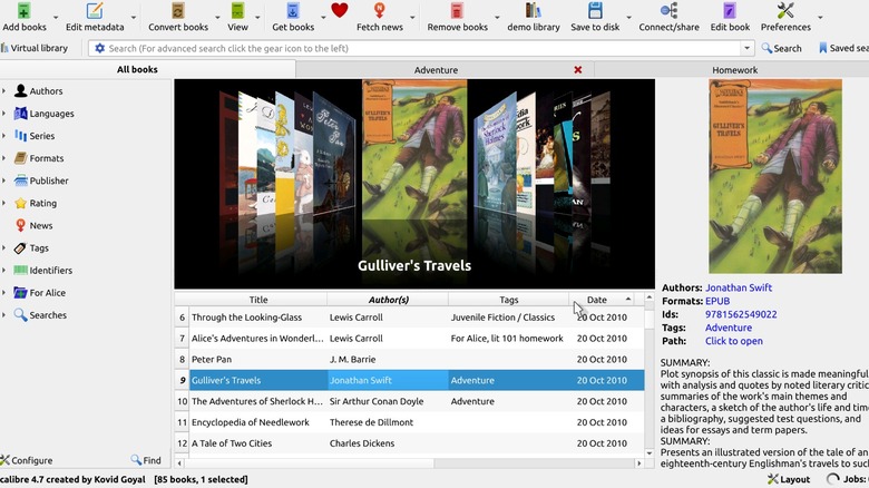 Calibre dashboard on a computer