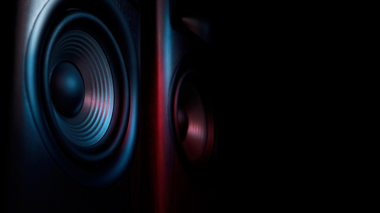 Neon lit speakers in the dark