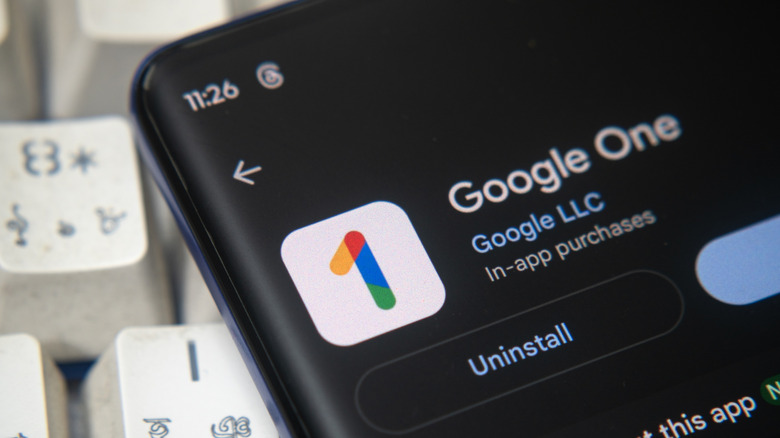 The Google One app in the Google Play Store.