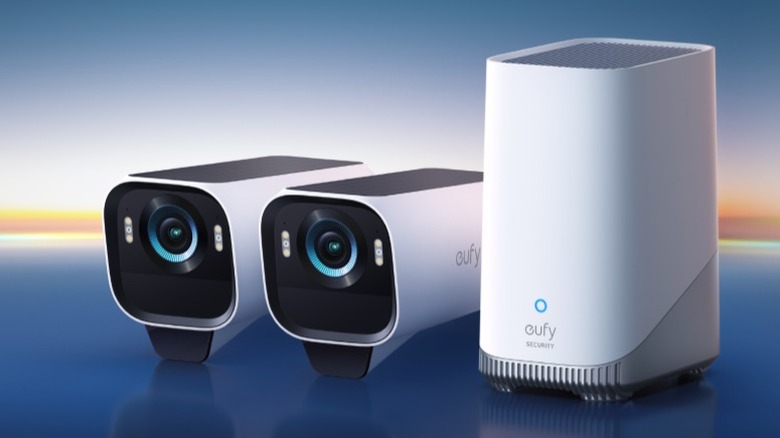 An image of the EufyCam S3 Pro Kit with two cameras and the base station.