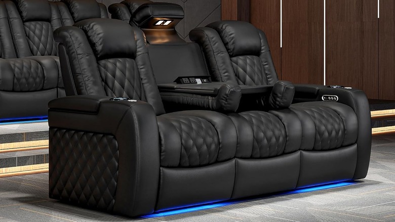Two rows of luxury leather home theater seating