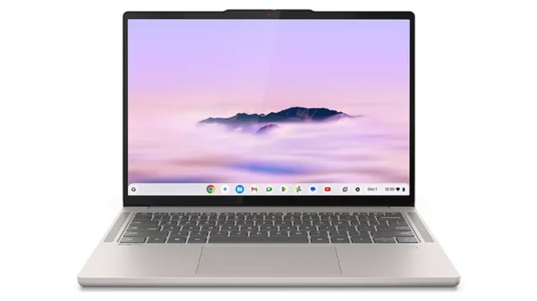 A product render of the Lenovo Chromebook Plus laptop.