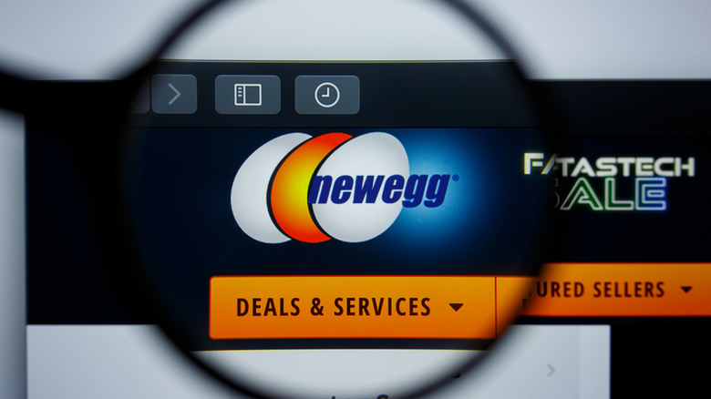 A magnification of the Newegg logo on their website.