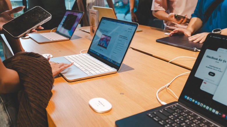MacBooks in an Apple store