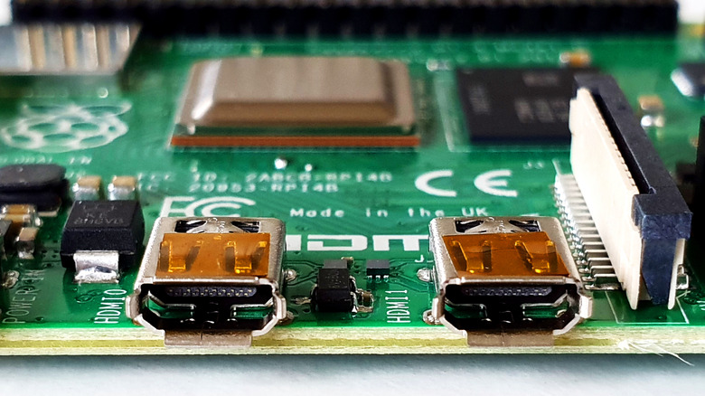The HDMI ports of a Rasperry Pi.