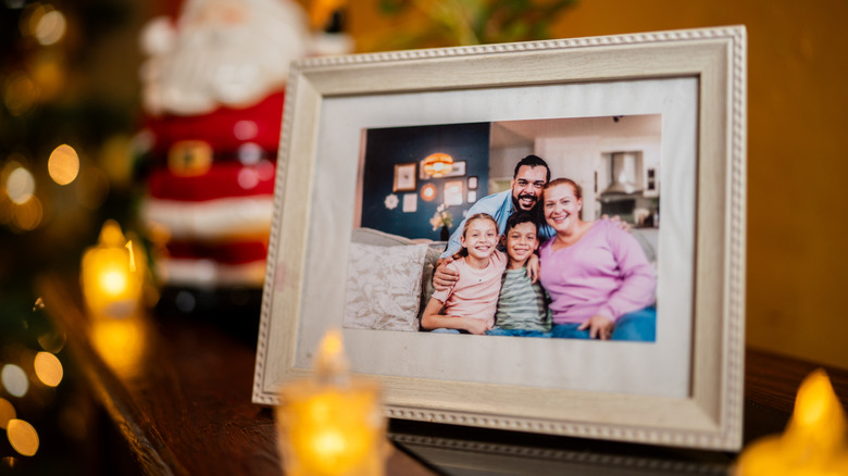 A family photo inside a frame.