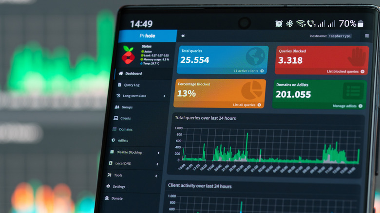 The Pi-Hole dashboard on a screen.
