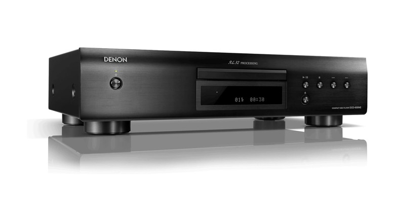A Denon CD player on a white background.