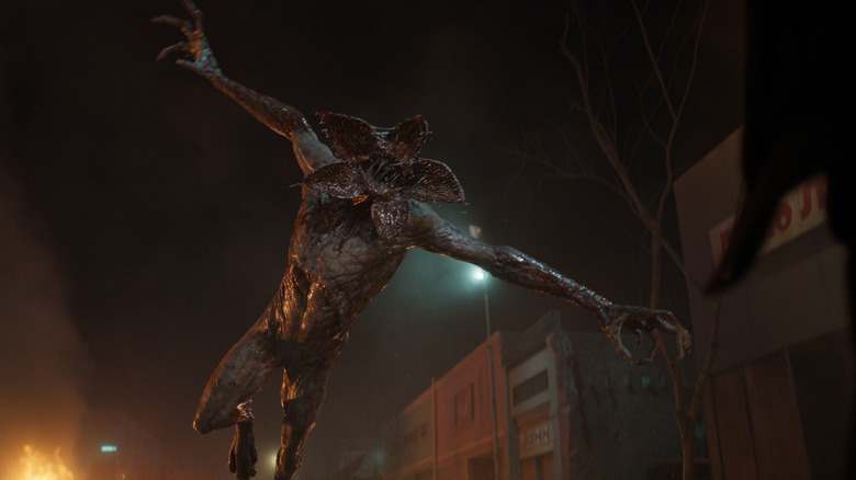 A demogorgon flying through the air in Stranger Things.
