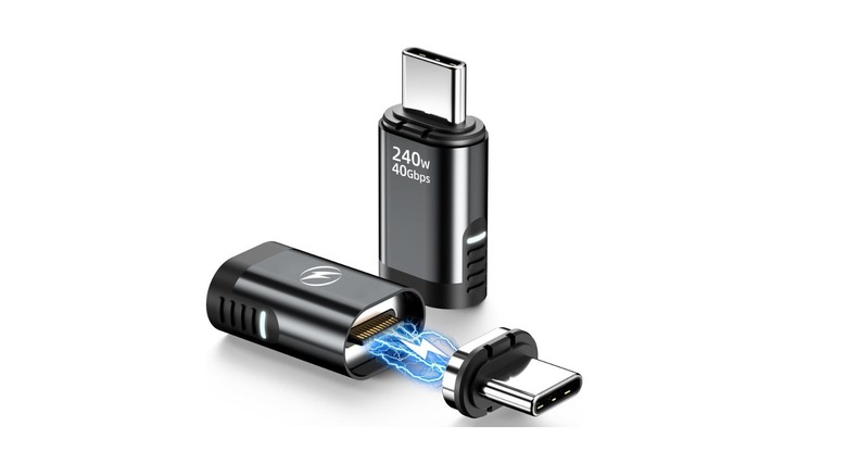 Two DuHeSin USB-C magnetic adapters, one with the USB-C tip disconnected