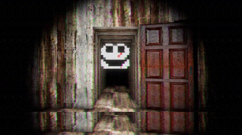 dark place horror game screenshot frog face door