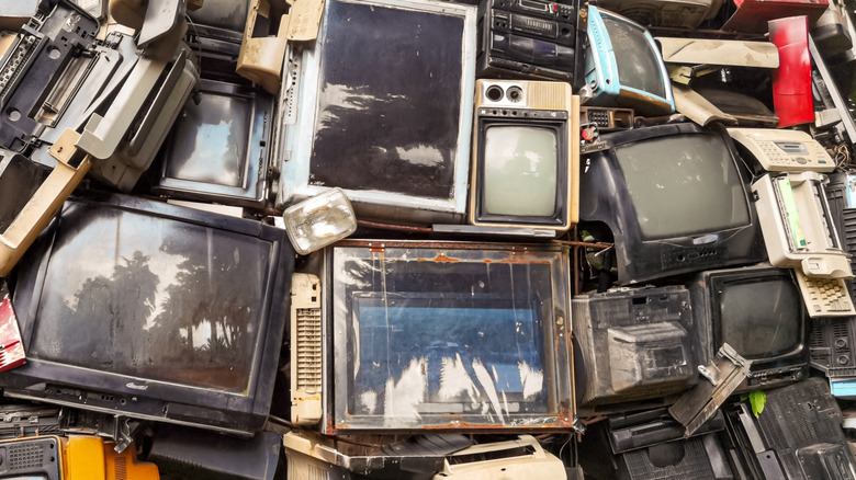 Wall of vintage TVS