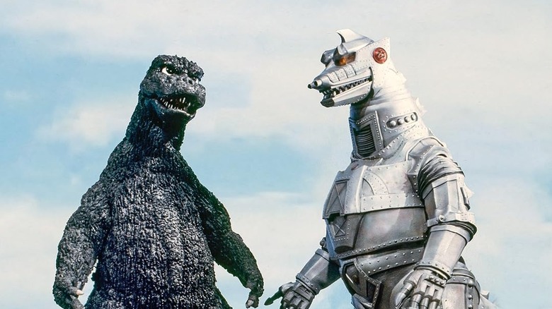 Godzilla and Mechagodzilla staring at each other in "Godzilla vs. Mechagodzilla."